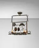 Michel Zadounaisky, Hiboux au Clair de Lune Ceiling Lamp, wrought-iron with martele surface, stamped 'ZADOUNAISKY'