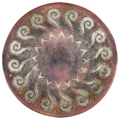 Claudius Linossier, Monumental Dish, copper dinanderie with silver inlay, with applied foot, stamped 'CL-LINOSSIER MAI 1951'