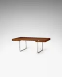 Desk by Hans J. Wegner, JH810, for Johannes Hansen, manufacturer's label, wenge, chrome-plated steel, aluminum, sold Dec 2021