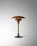 Poul Hennningsen, Early Table Lamp 3/2 Shades, for Louis Poulsen, copper, brass, stamped 'PH-3 PATENTED'