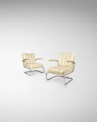 Walter Knoll, Pair of Cantilever Armchairs, K411, for Gebruder Thonet, chrome-plated steel, leather upholstery