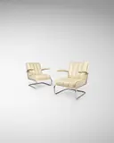 Walter Knoll, Pair of Cantilever Armchairs, K411, for Gebruder Thonet, chrome-plated steel, leather upholstery