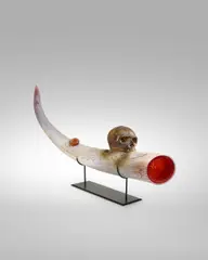 William Morris, Artifact: Tusk and Skull, blown and applied glass, gold leaf applied to the skull,  engraved 'William Morris 99'