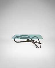 Coffee Table by Albert Paley, iron, glass, stamped 'PALEY 1981', sold Dec 2021