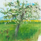 Heide Fahlbusch, "Apfelbäume I", 2018, Öl auf Leinwand