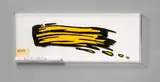 Roy Lichtenstein, Ohne Titel (Brushstroke), 1965-1971, Lebkuchen-Relief mit farbigem Zuckerguss, auf Holzplatte montiert. Dazu eine Papierrolle mit Zeichnung und Backanleitung