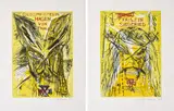 Jonathan Meese, Großmeisterin Hagen / Tronje und Fräulein Siegfried, 2004, Jeweils: Kombinationsdruck auf Arches (Wasserzeichen)