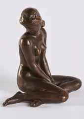 Sitzendes Mädchen by Fritz Klimsch, Ca. 1936 (Entwurf) / 1954, Bronze, braun patiniert, sold Oct 2022