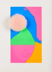 Martial Raysse, Ohne Titel (Aus: edition original 1), 1962/64, Farbserigrafie und Puderquaste aus Schwanendaunen auf leichtem Karton. In Passepartout montiert
