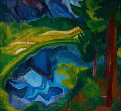 Fritz Schaefler, Landschaft mit See, 1920er Jahre, Eitempera auf Leinwand