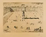 La grande Place des Vosges, du temps de Louis XIII by Salvador Dalí, 1958, Heliogravure auf Richard de Bas (Wasserzeichen), sold Jan 2023