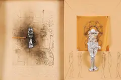 Jürgen Brodwolf, Konvolut von zwei Objekten, 1972, Jeweils: Ausgedrückte Farbtuben auf Collage auf Velin. In Objektkasten