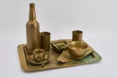 Tableau piège by Daniel Spoerri, 1981, Bronze, gold patiniert, sold Sep 2021