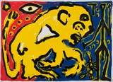 Löwe, Skorpion und Jäger by A. R. Penck, 1996, Farbserigrafie auf Leinwand, sold Sep 2021
