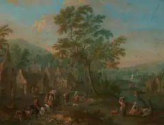 Peeter van Bredael, Dorflandschaft mit Ausblick in ein Flusstal, Öl auf Holz