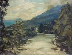 "Wasserfall in Loen" by Kurt Schwitters, 1933, Öl auf Holz, sold Dec 2021