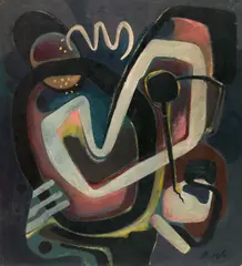 Theodor Werner, Komposition, Um 1950, Öl auf Hartfaser