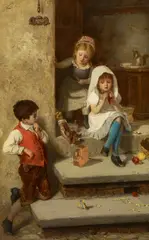 Julius Kleinmichel, Spielende Kinder, Öl auf Leinwand