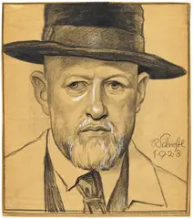 Rudolf Schiestl, Selbstporträt, Schwarzer Stift, weiß gehöht auf Pergamentpapier