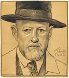 Rudolf Schiestl, Selbstporträt, Schwarzer Stift, weiß gehöht auf Pergamentpapier