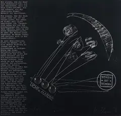 Adolf Luther, Ohne Titel, 1976, Linsen, collagiert auf Farbserigrafie auf Karton