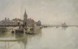 Theodor Hagen, Düsseldorf. Altstadtufer von Norden, Öl auf Leinwand