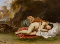 Landschaft mit Cimone und Efigenia by Cornelis van Poelenburgh, Öl auf Holz, sold Nov 2021