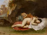 Cornelis van Poelenburgh, Landschaft mit Cimone und Efigenia, Öl auf Holz