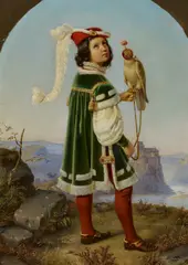 Wilhelm Nerenz, Der junge Falkenträger, Öl auf Holz