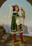 Wilhelm Nerenz, Der junge Falkenträger, Öl auf Holz