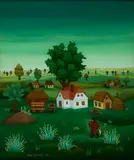 Josip Generalić, Ohne Titel (Landschaft mit Fischer)