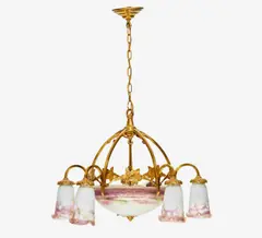 Deckenlampe by Muller Frères, Messingmontierung, sold Jan 2016