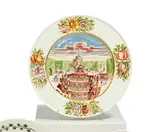 Meissen, Teller mit Parkansicht, Porzellan, polychrom staffiert, Goldrand, Hausmalerei.