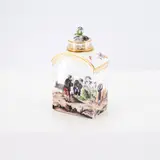 Meissen, Teedose mit Bergmann-Szenen, Porzellan, polychrom und gold staffiert.