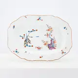 Meissen, Ovale Servierplatte mit 'Gelben Löwen', Porzellan, polychrom staffiert, brauner Randstreifen.
