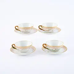 Vier Teetassen mit Untertassen 'Flora Danica' by Royal Copenhagen, Porzellan, polychrom und gold staffiert., sold May 2026