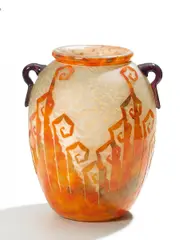 Verreries Schneider, Vase 'Fougères', Farbloses Glas mit hellgelben Pulvereinschmelzungen