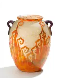 Verreries Schneider, Vase 'Fougères', Farbloses Glas mit hellgelben Pulvereinschmelzungen