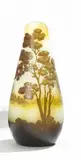 Kleine Vase mit Auenlandschaft by Émile Gallé, Farbloses Glas, milchig weiß und hellgrün hinterfangen, sold Jan 2015