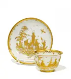 Meissen, Koppchen und Unterschale mit Goldchinesen, Porzellan, gold staffiert und radiert