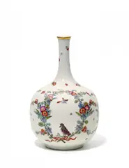Meissen, Flaschenvase mit Vogelmotiven, Porzellan, farbig und sparsam gold dekoriert