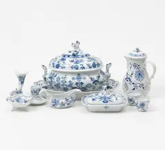 Meissen, Kaffee- und Speiseservice Zwiebelmuster, Porzellan, blaues Unterglasurdekor