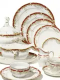 Kpm, Großes Speise- und Kaffeeservice, Porzellan, purpurrot und gold staffiert