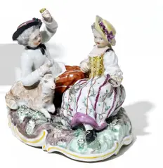 Kindergruppe mit Schaf by Frankenthal, Porzellan, farbig staffiert, sold May 2014