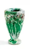 Kleine Vase 'Paysage pâte grise' by Cristallerie Daum, Farbloses Glas mit grünen und violetten Pulvereinschmelzungen, sold Nov 2014