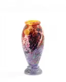 Vase 'Vigne et escargots' by Cristallerie Daum, Farbloses Glas mit gelben und violetten Pulvereinschmelzungen, sold Nov 2014
