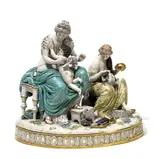 Meissen, GROßE MYTHOLOGISCHE GRUPPE 'AMORS FESSELUNG', Porzellan, farbig und gold staffiert