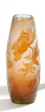 Émile Gallé, Kleine Vase mit Anemonen, Farbloses Glas, milchig weiß und orange hinterfangen