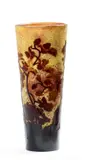 Vase mit Orchideen by Émile Gallé, Farbloses Glas, orange und gelb hinterfangen, sold Nov 2014