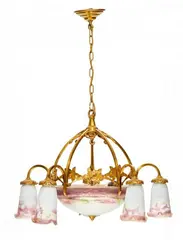 Deckenlampe by Muller Frères, Farbloses Glas, mit milchig weißen, grünen, rosafarbenen und violetten Pulvereinschmelzungen, sold May 2015